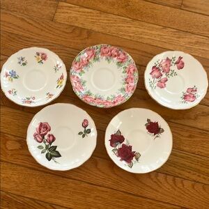 Vintage‎ Floral Saucers Orphan Royal Vale Royal Standard 5 Rose Cottage Decor
